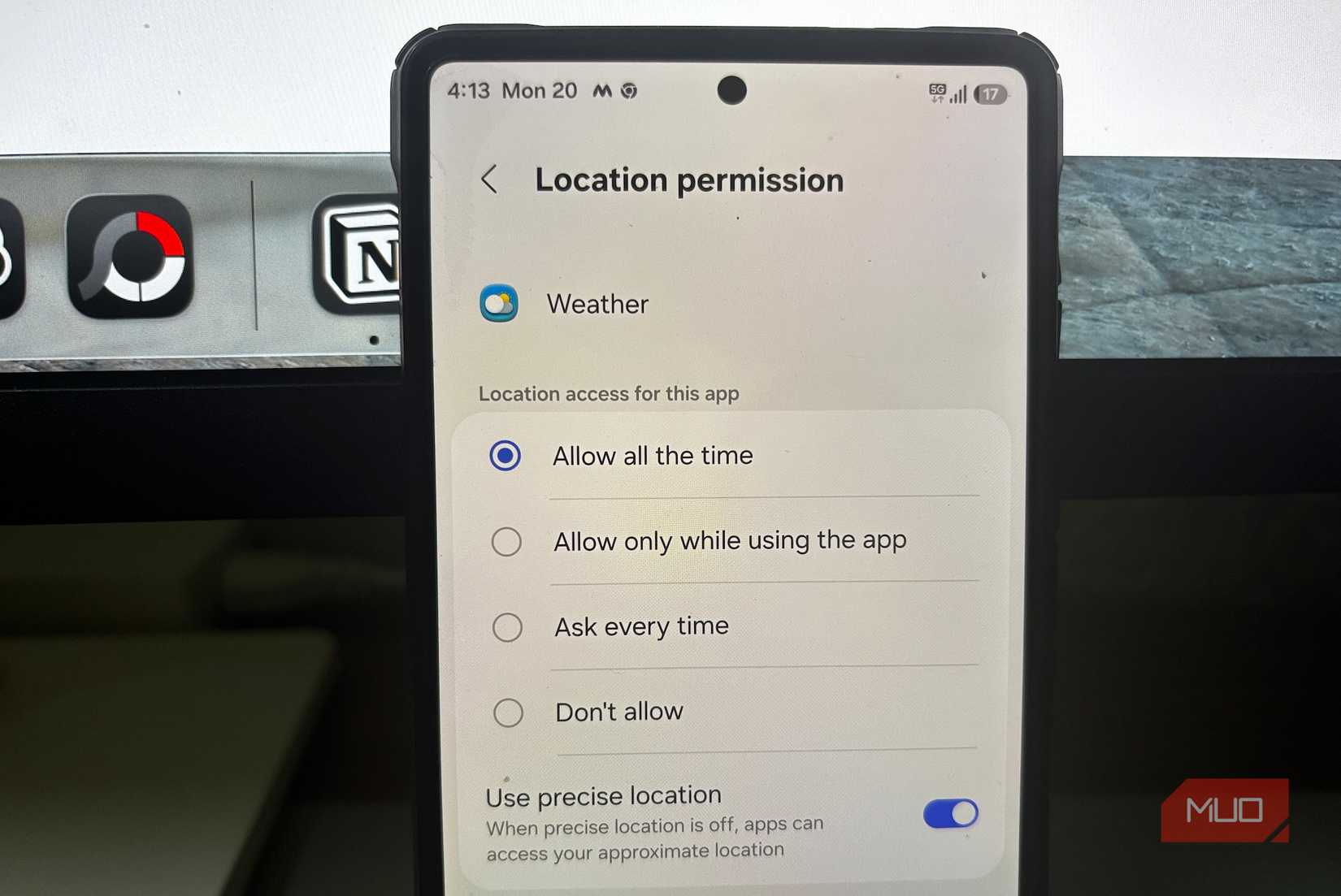 Weather app location permission settings