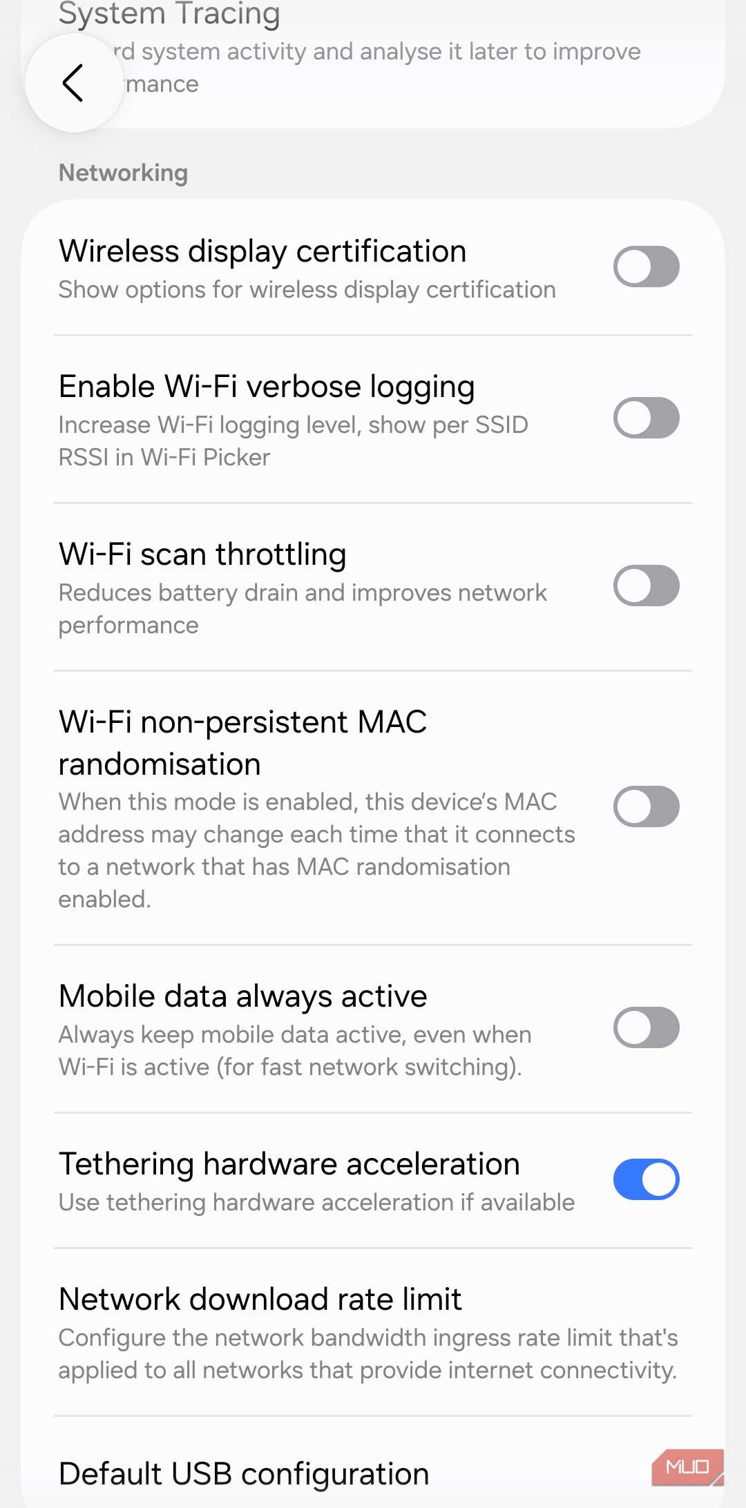 Wi-Fi settings menu on Android