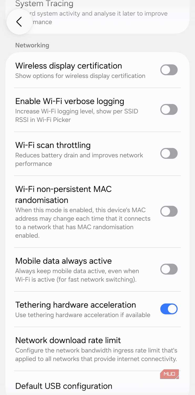 Wi-Fi settings menu on Android