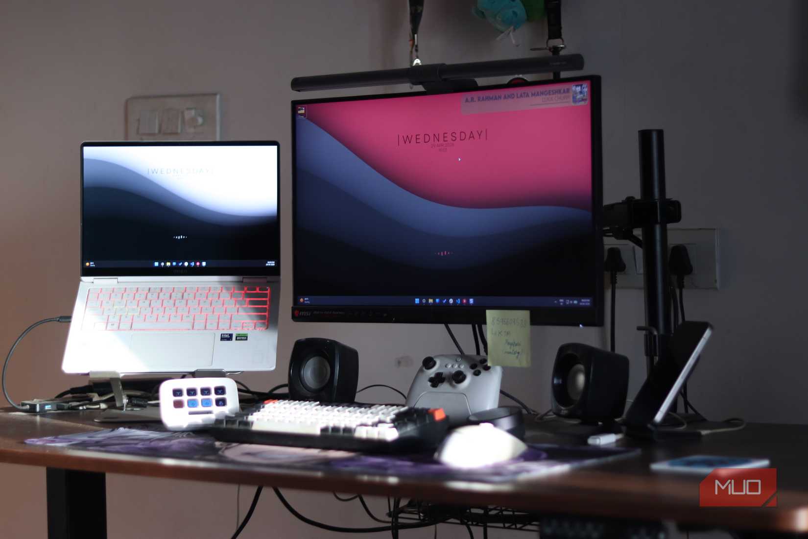 Windows 11 Laptop desk setup.