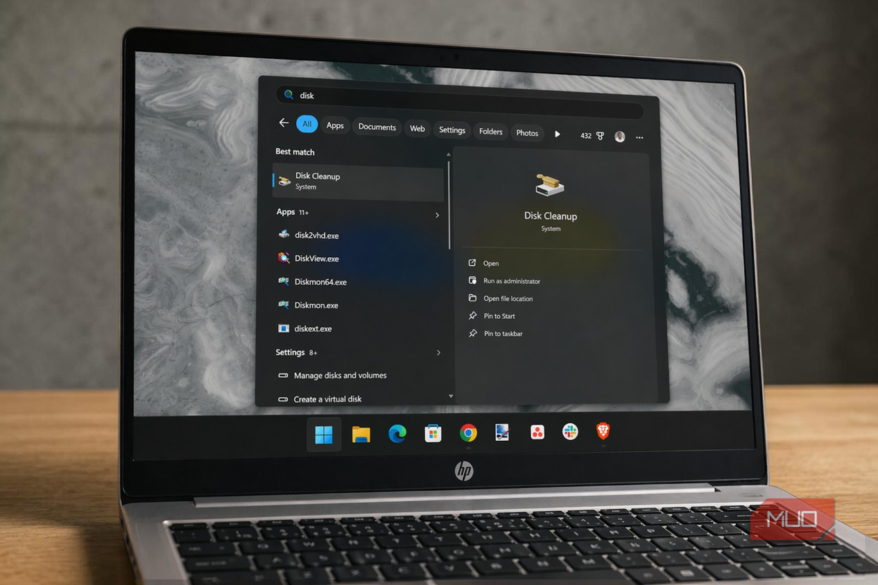 Windows 11 search for the Disk Cleanup app.