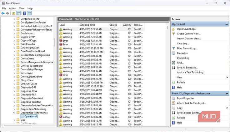 Operational Log File Windows already logs why your PC starts up slowly — you just have to ...
