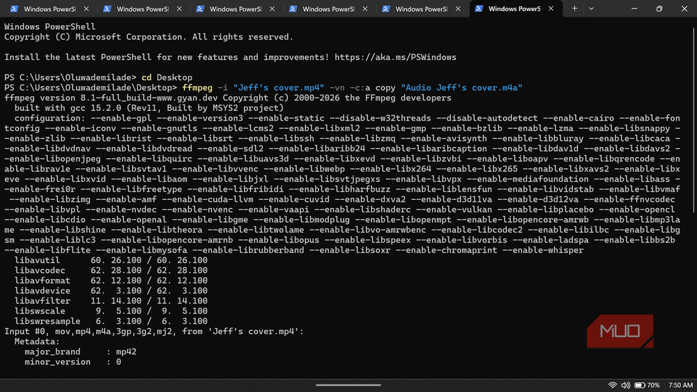 Extracting audio from a video file using FFmpeg