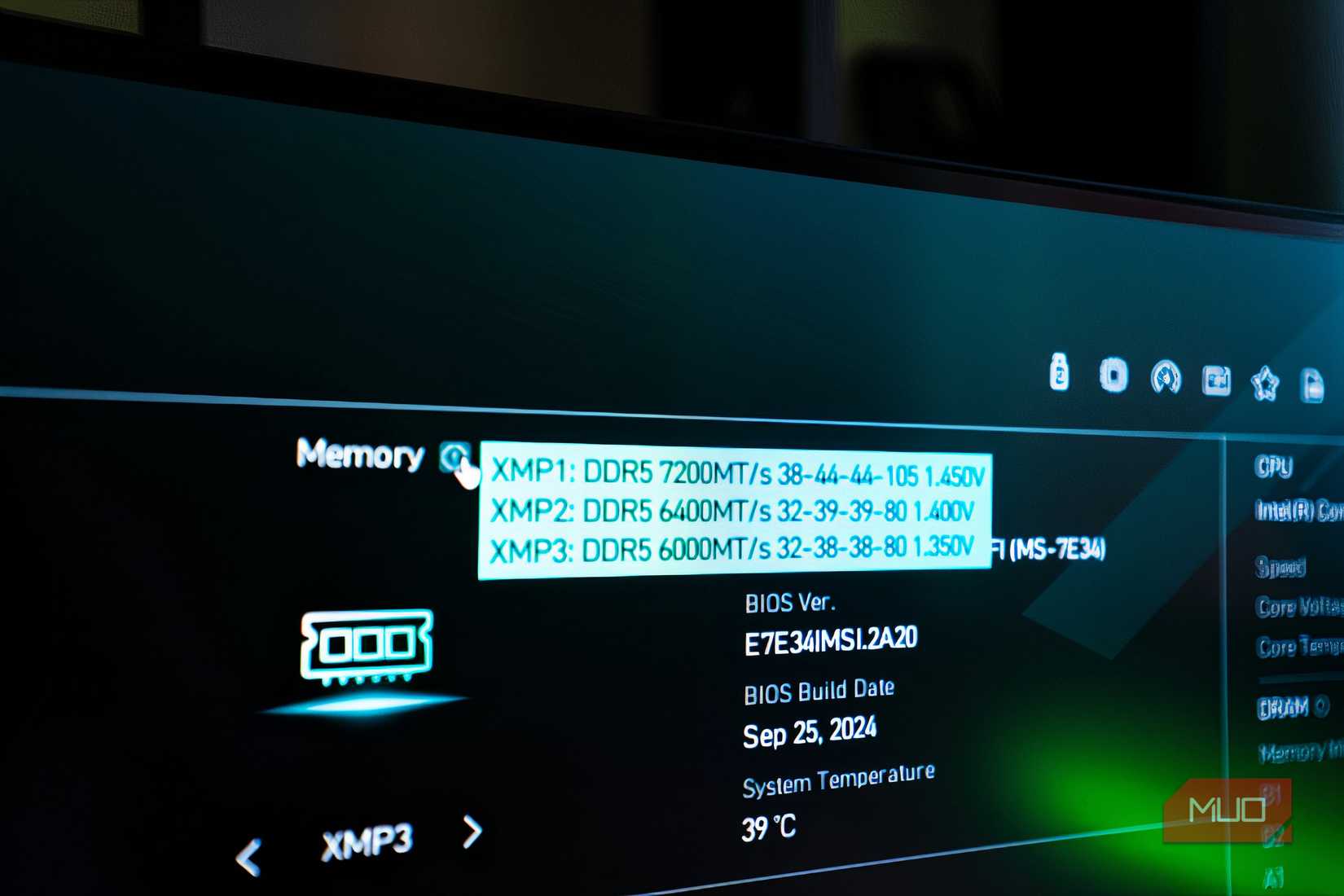 XMP profiles in an MSI Click X BIOS
