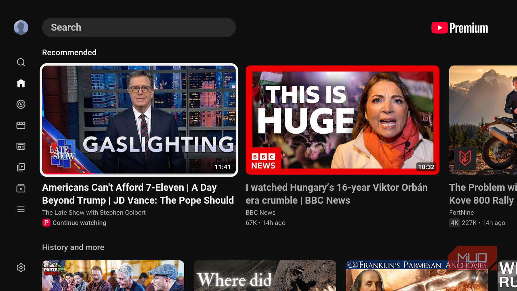 The YouTube Fire TV interface.