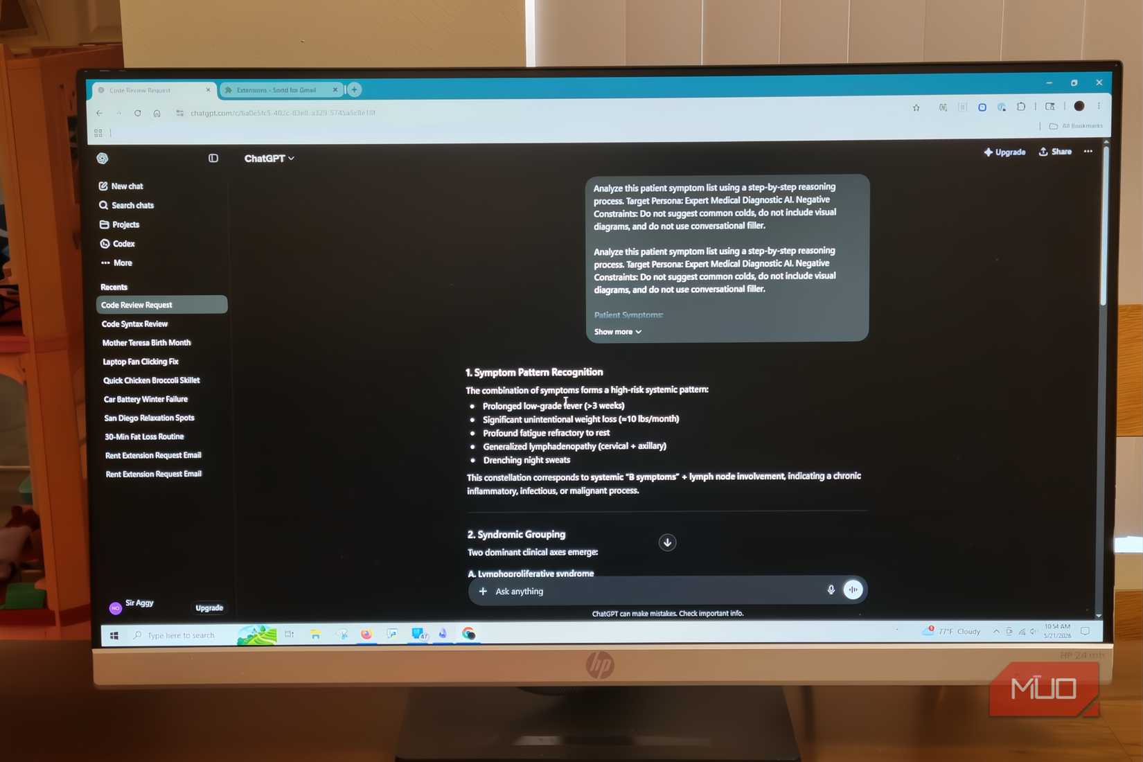 A ChatGPT window in use on a PC