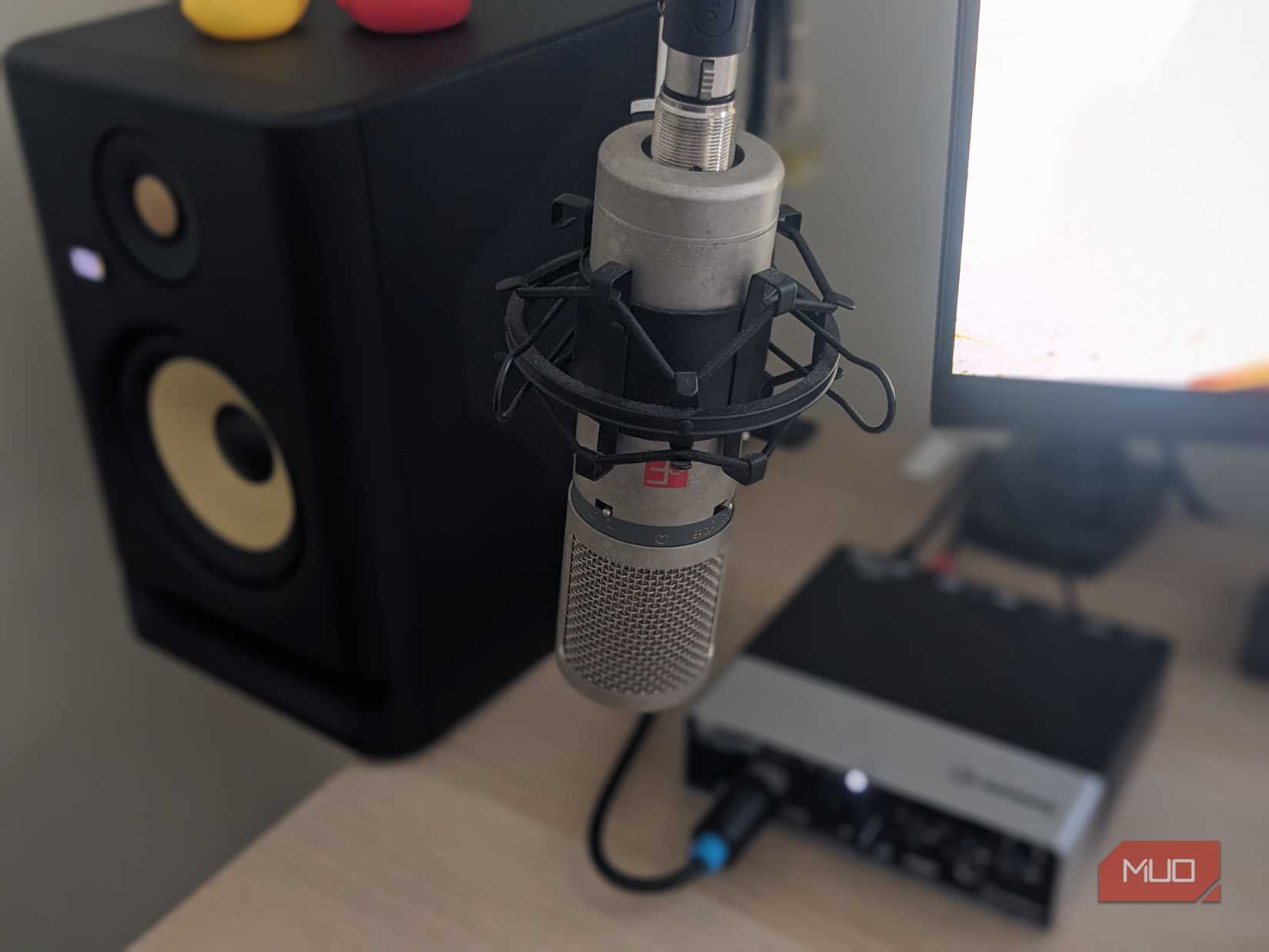 A condenser microphone with the Steinberg UR22 mkII interface.
