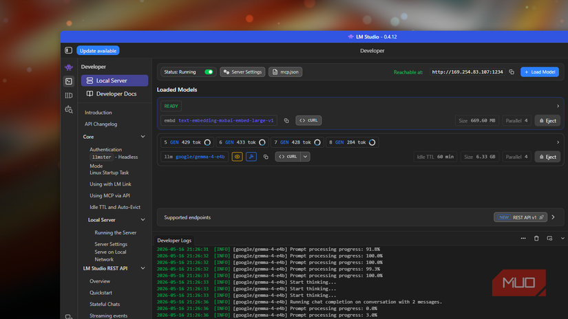 A language model and an embed model loaded in LM Studio