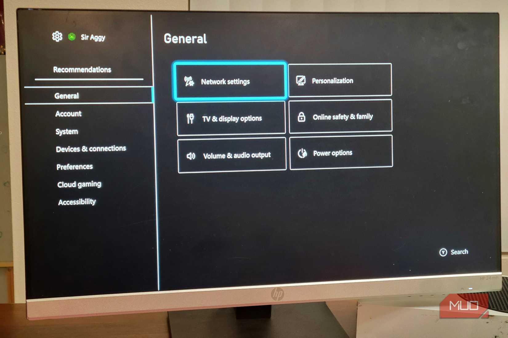 A Microsoft Xbox showing the Network settings