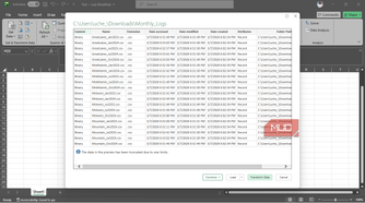 A preview of csv files to be imported into Power Query in Excel.