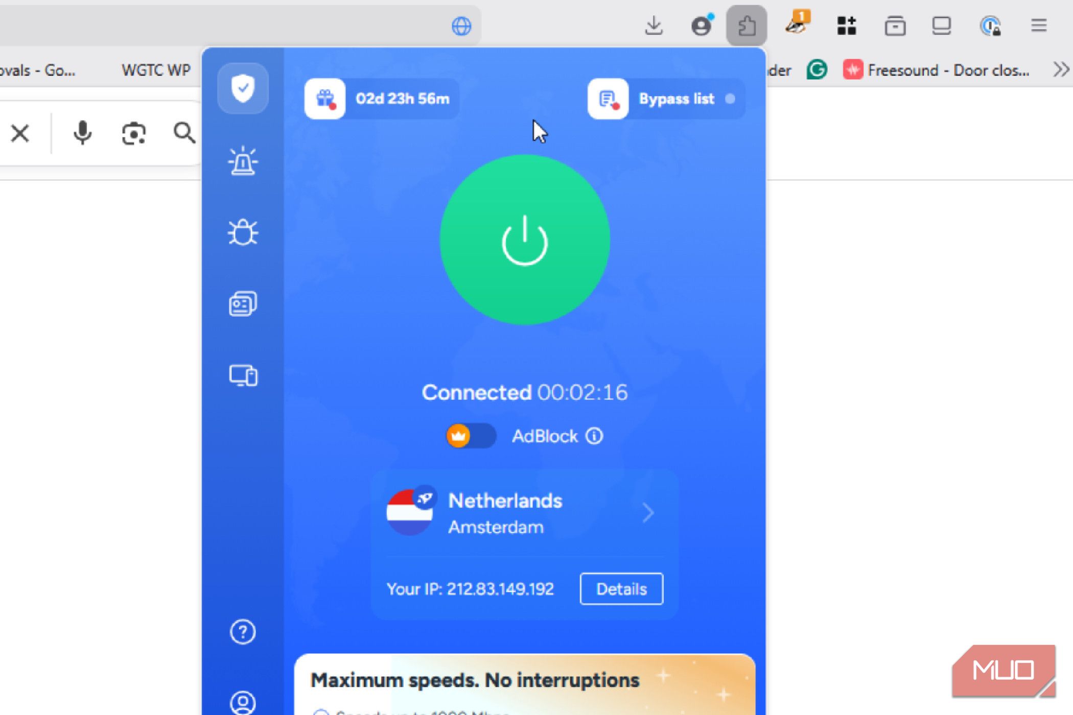 A VPN being on in Firefox