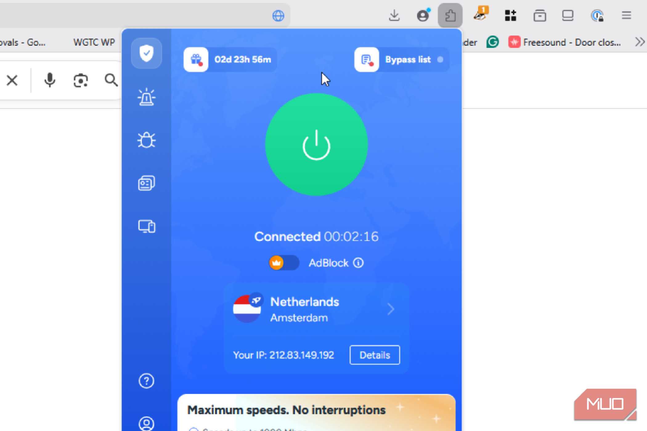 A VPN being on in Firefox