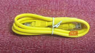 A yellow generic Ethernet cable tied up