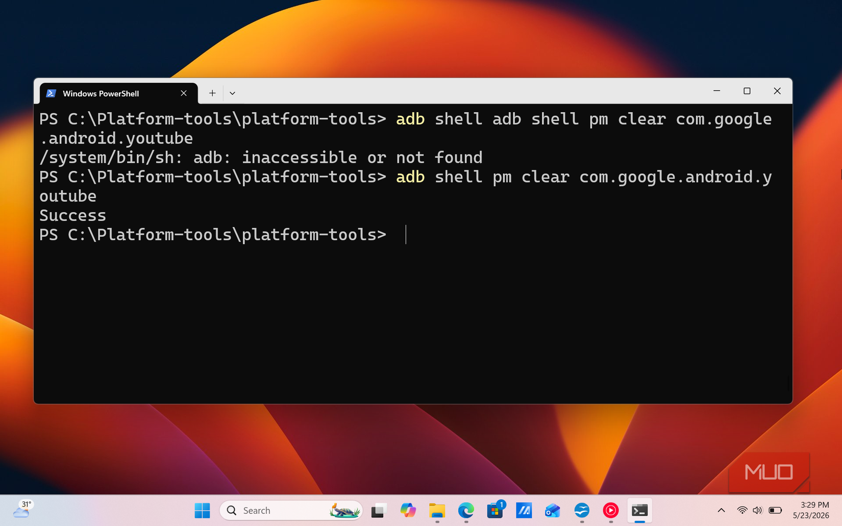 Abd command to clear app data