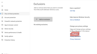 Add an exclusion option of Windows Security