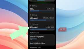 An arrow pointing at Memory in Android