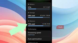 An arrow pointing at Memory in Android