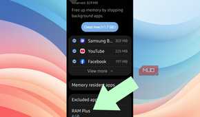An arrow pointing at RAM Plus on Android