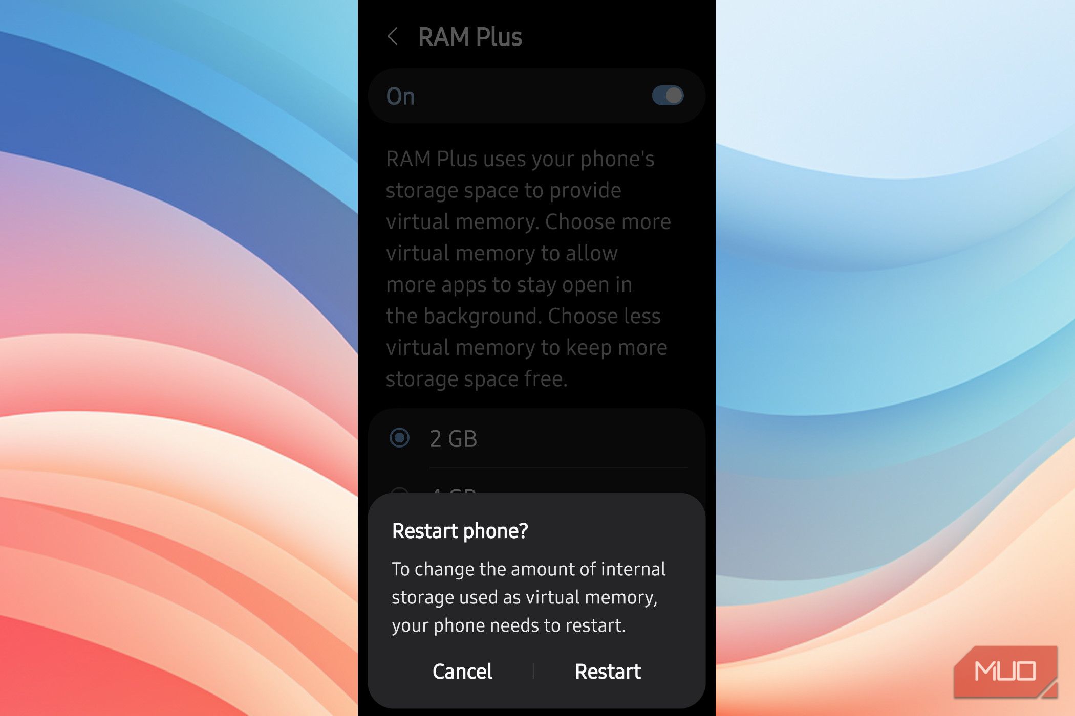 Android asking to restart in RAM Plus