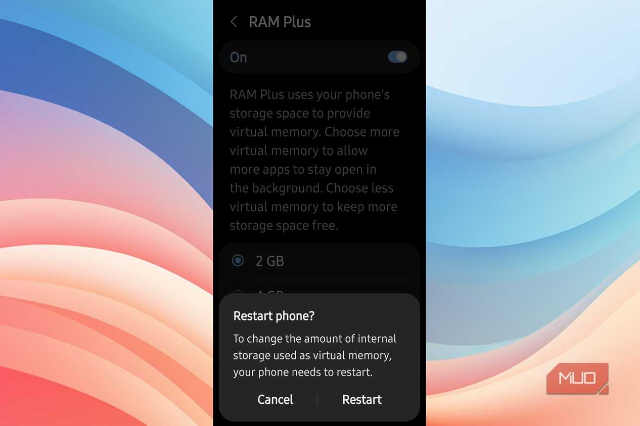 Android asking to restart in RAM Plus