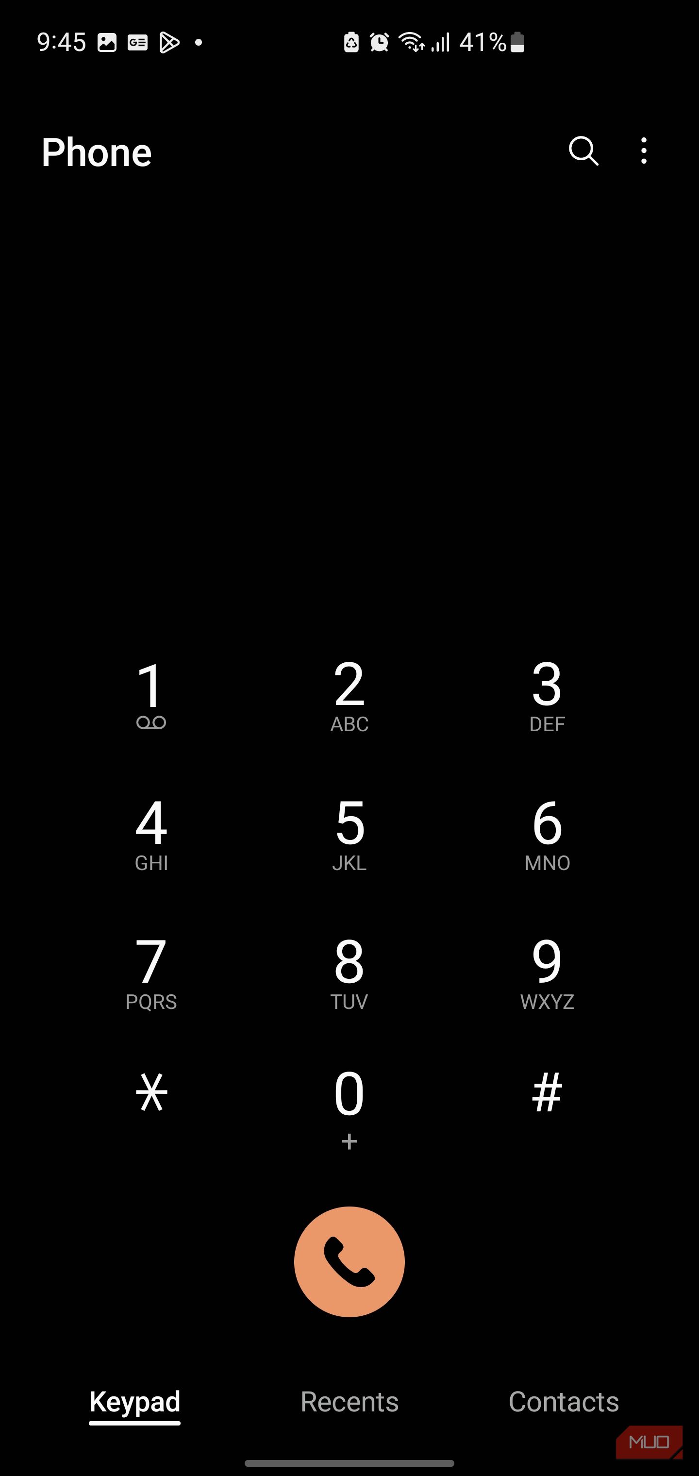 Android phone dialer keypad interface.