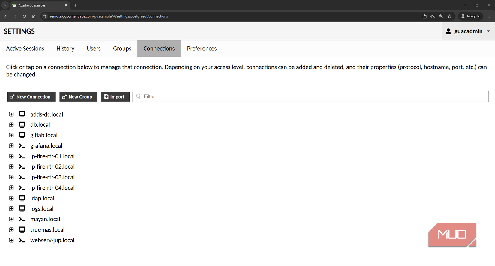 Apache Guacamole Connections Settings Tab