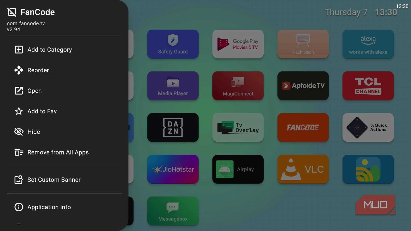 Arc Launcher app options on TV