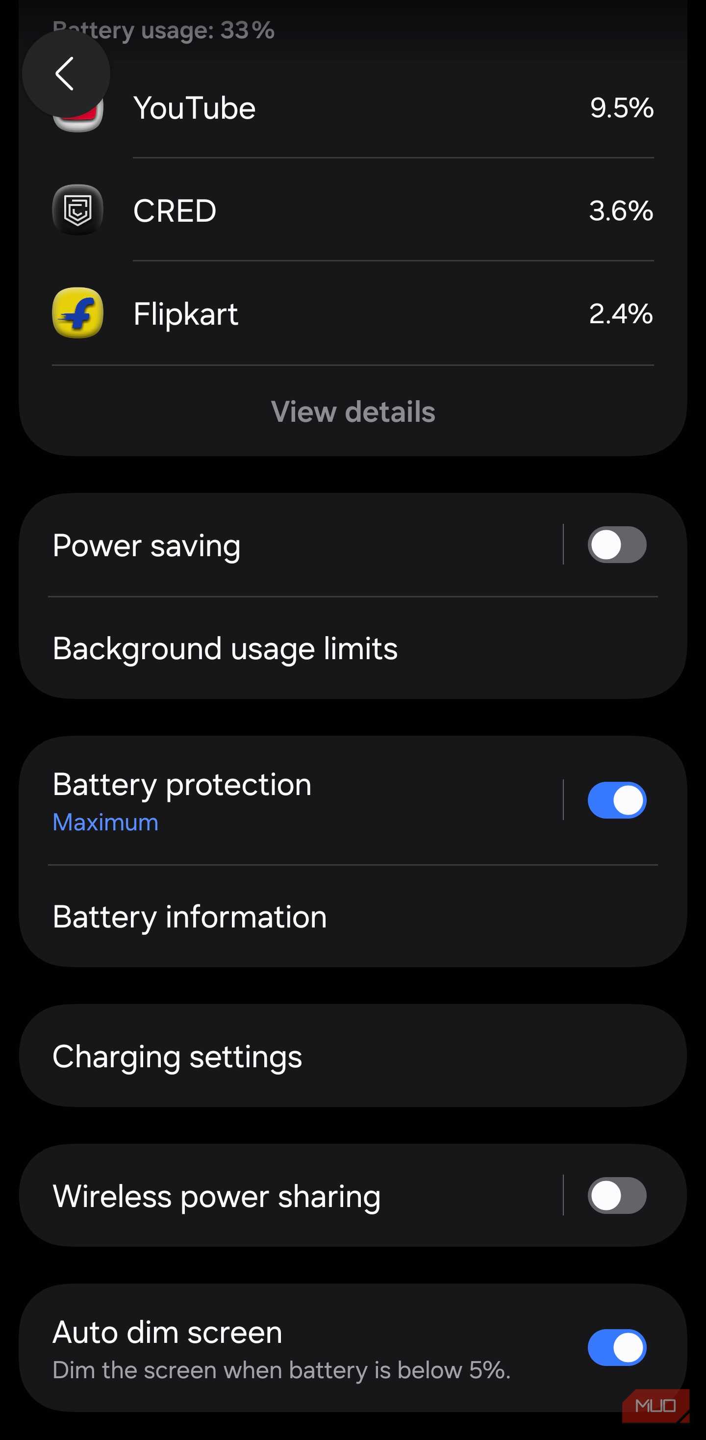 Background usage limits on Samsung phone