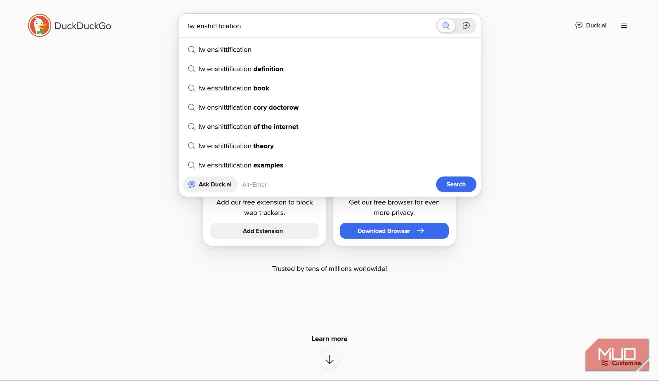 Bangs feature in DuckDuckGo
