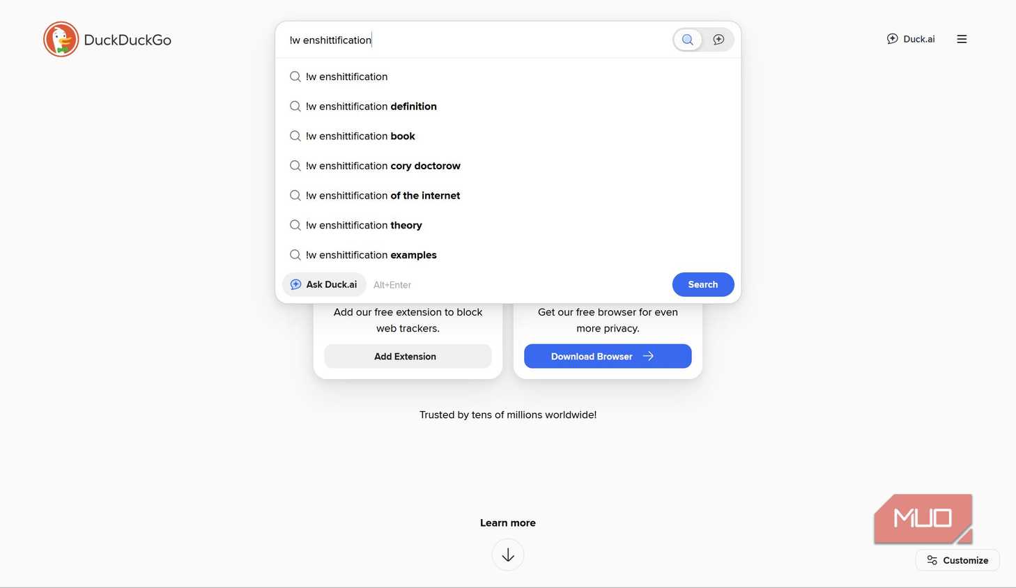 Bangs feature in DuckDuckGo