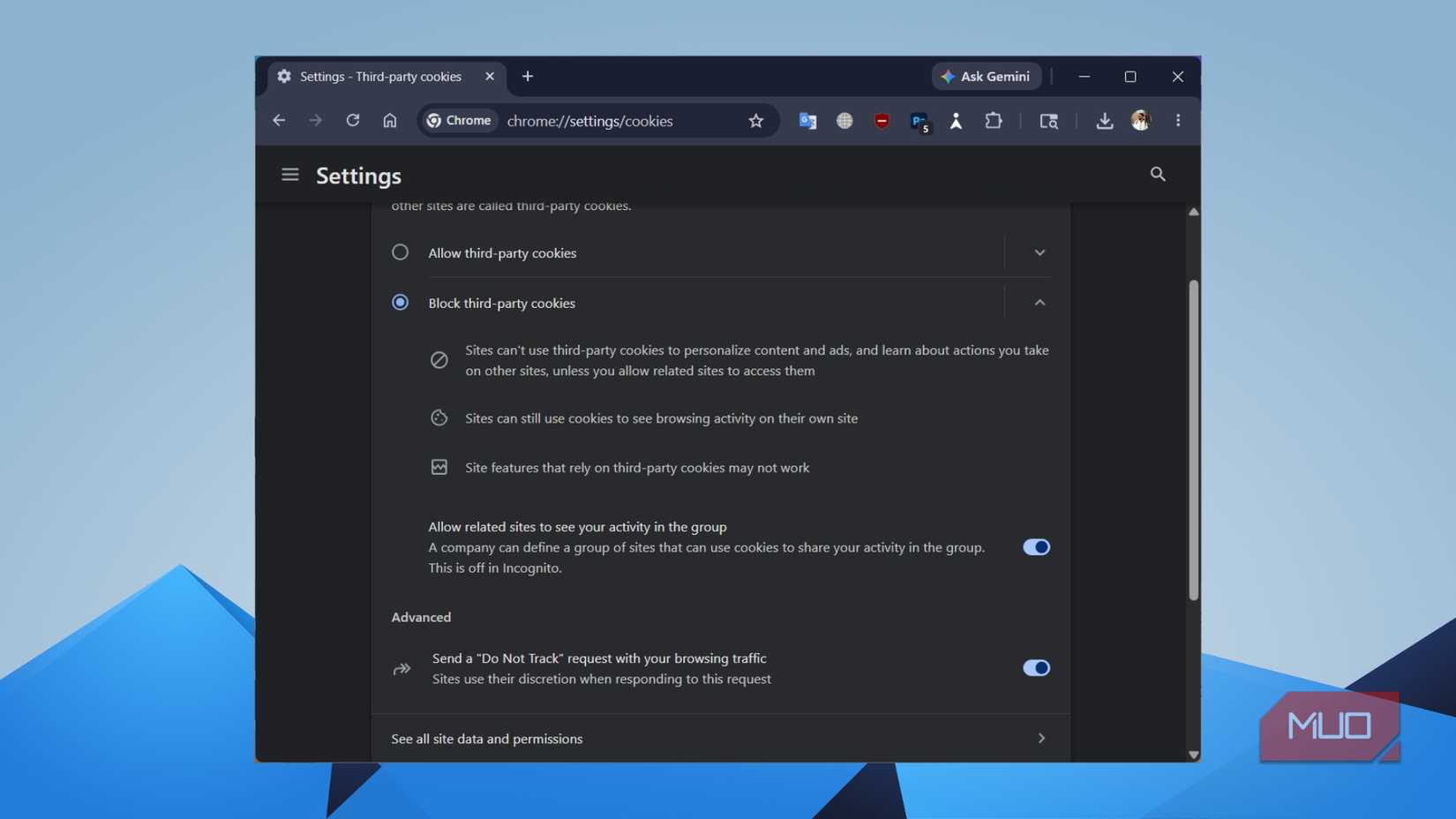 Block third-party cookies option in Google Chrome