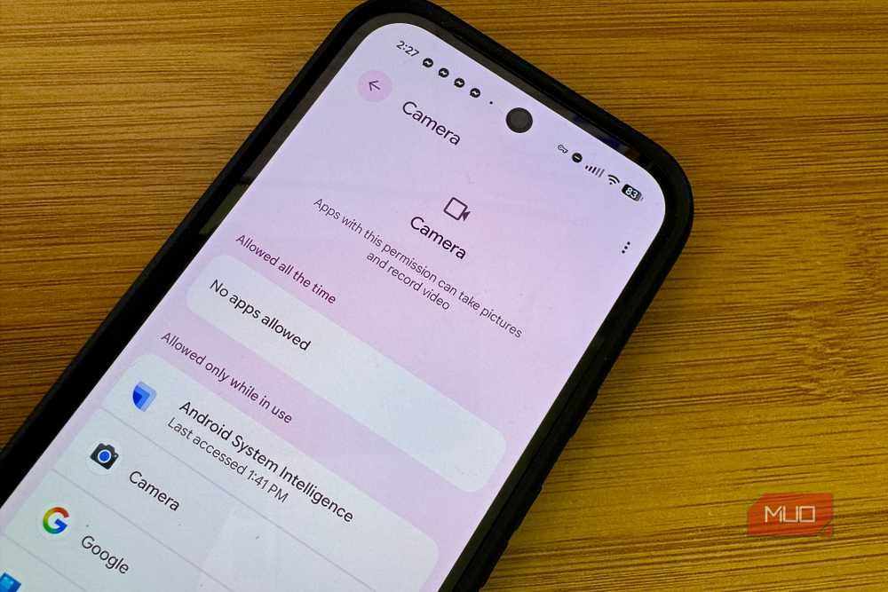 Camera permission settings showing no apps currently allowed