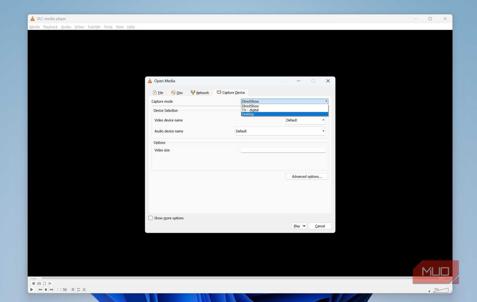 Capture Device window in VLC