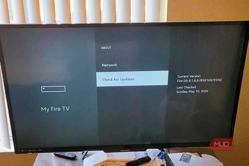 Checking for updates in Fire TV settings.