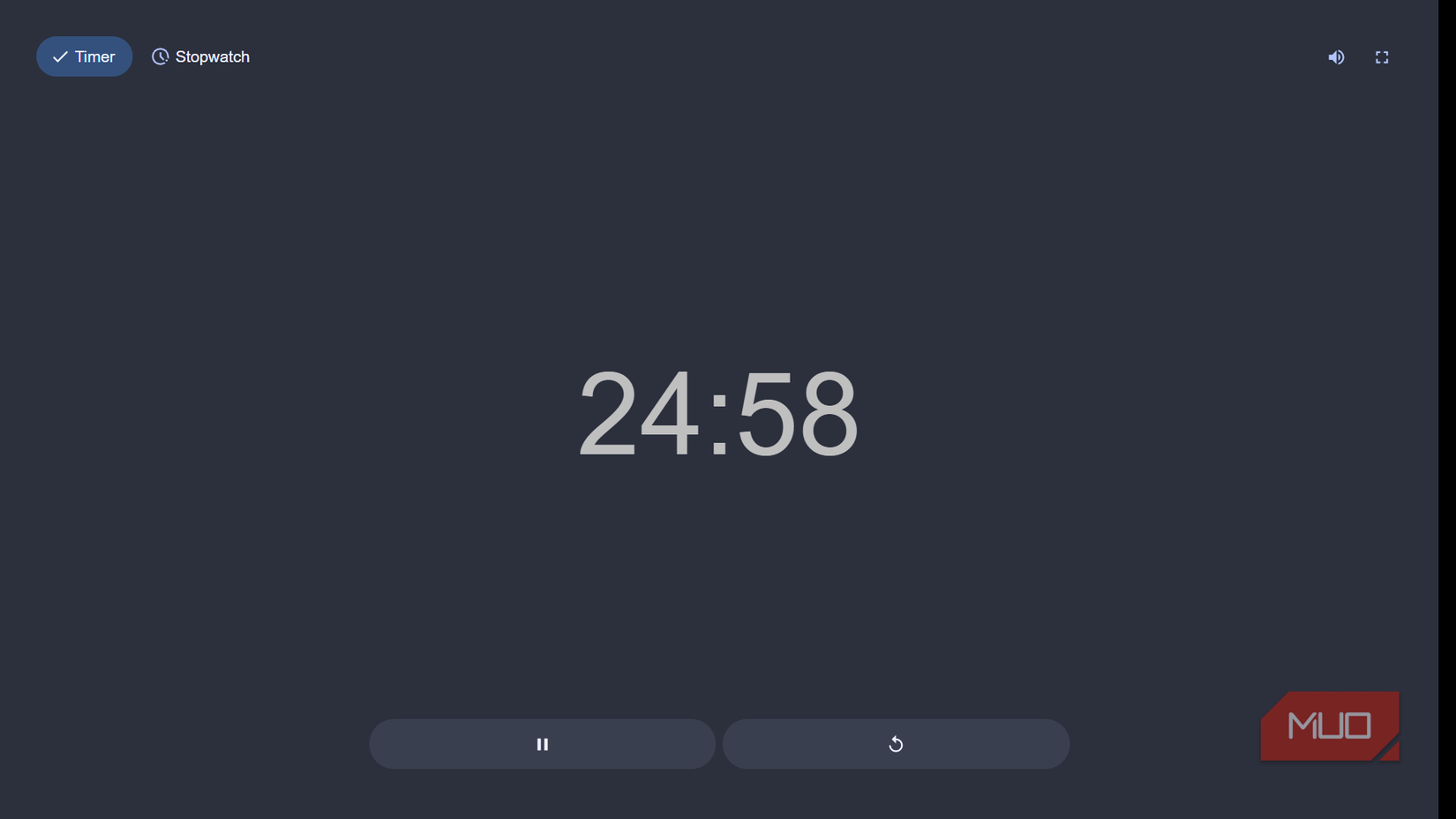 Chrome browser displaying a full-screen, dark-mode countdown timer.