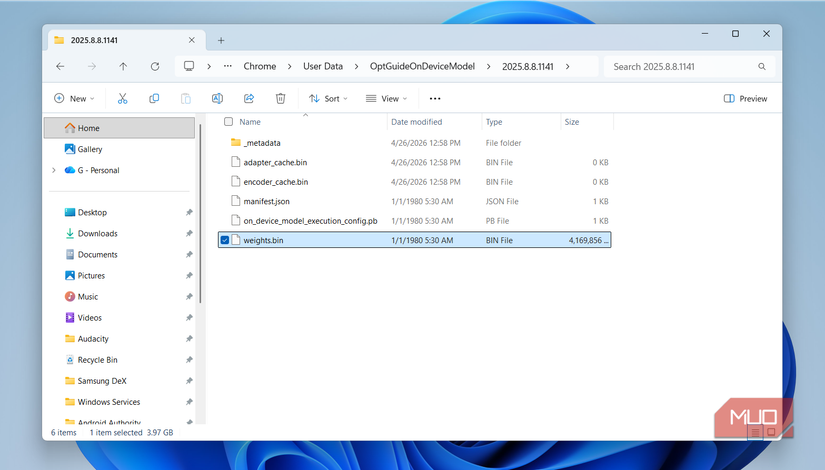 Chrome local AI file on Windows PC