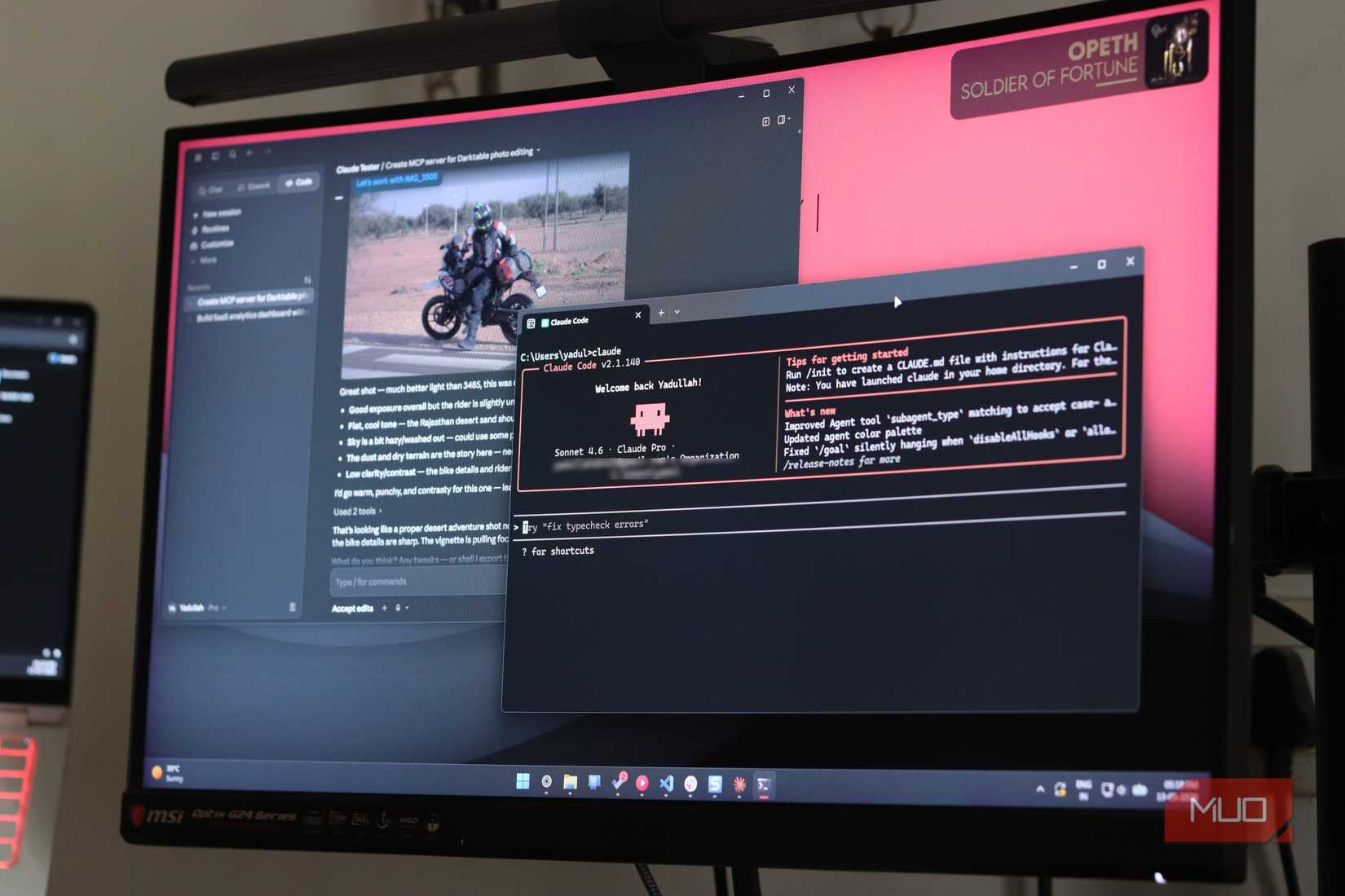 Claude Code editing photos using Darktable on Windows 11.