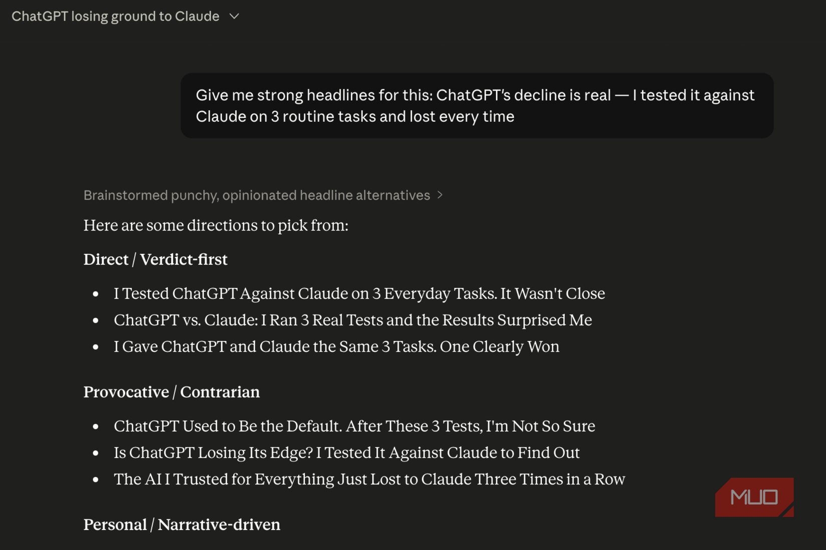 Claude finding stronger headline options