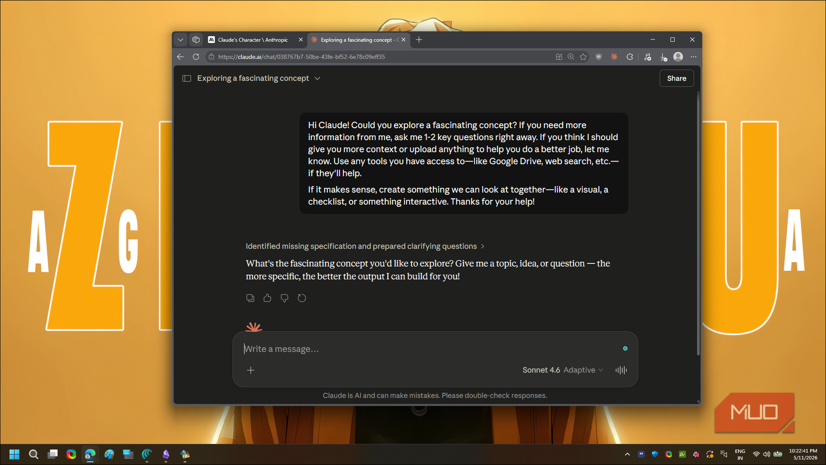 Claude open in a web page