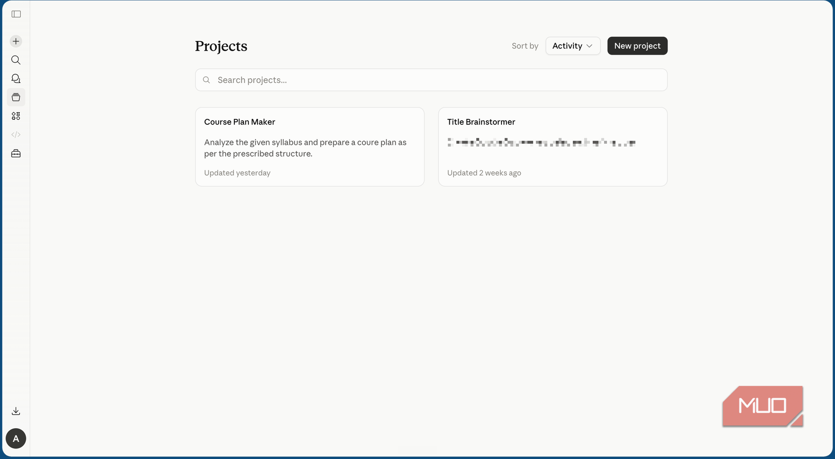 claude interface showing the project's overview
