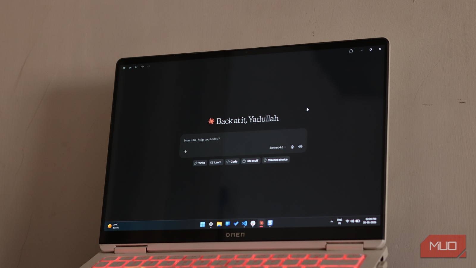 Claude running on a Windows 11 laptop.