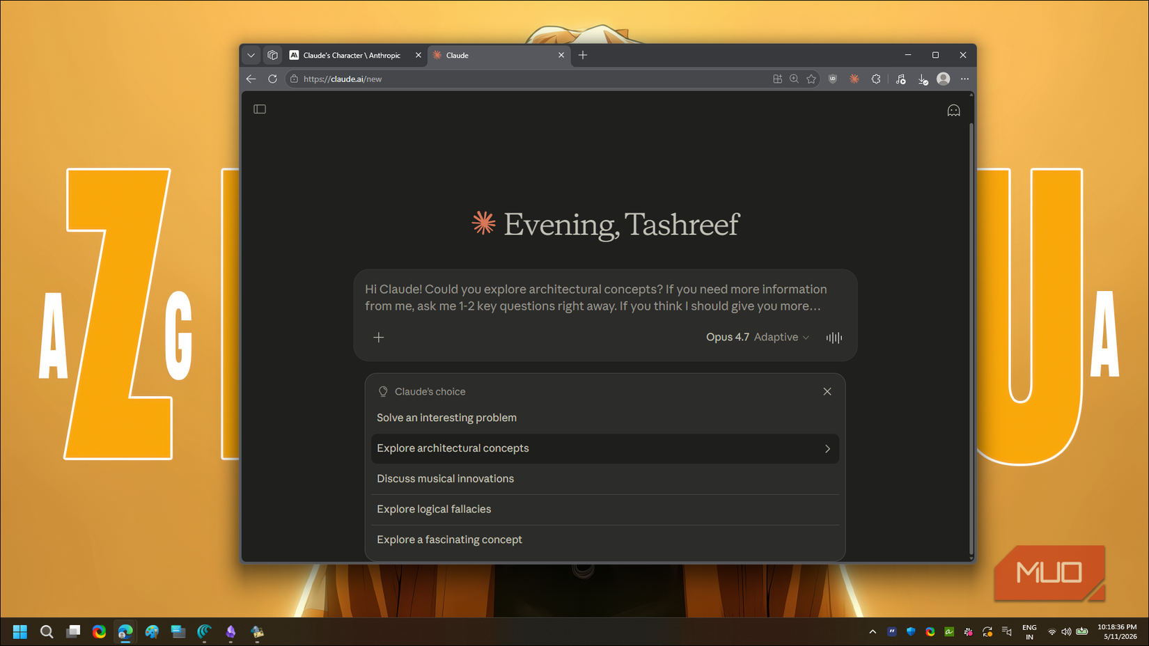 Claude's choice drop-down menu open in a web browser