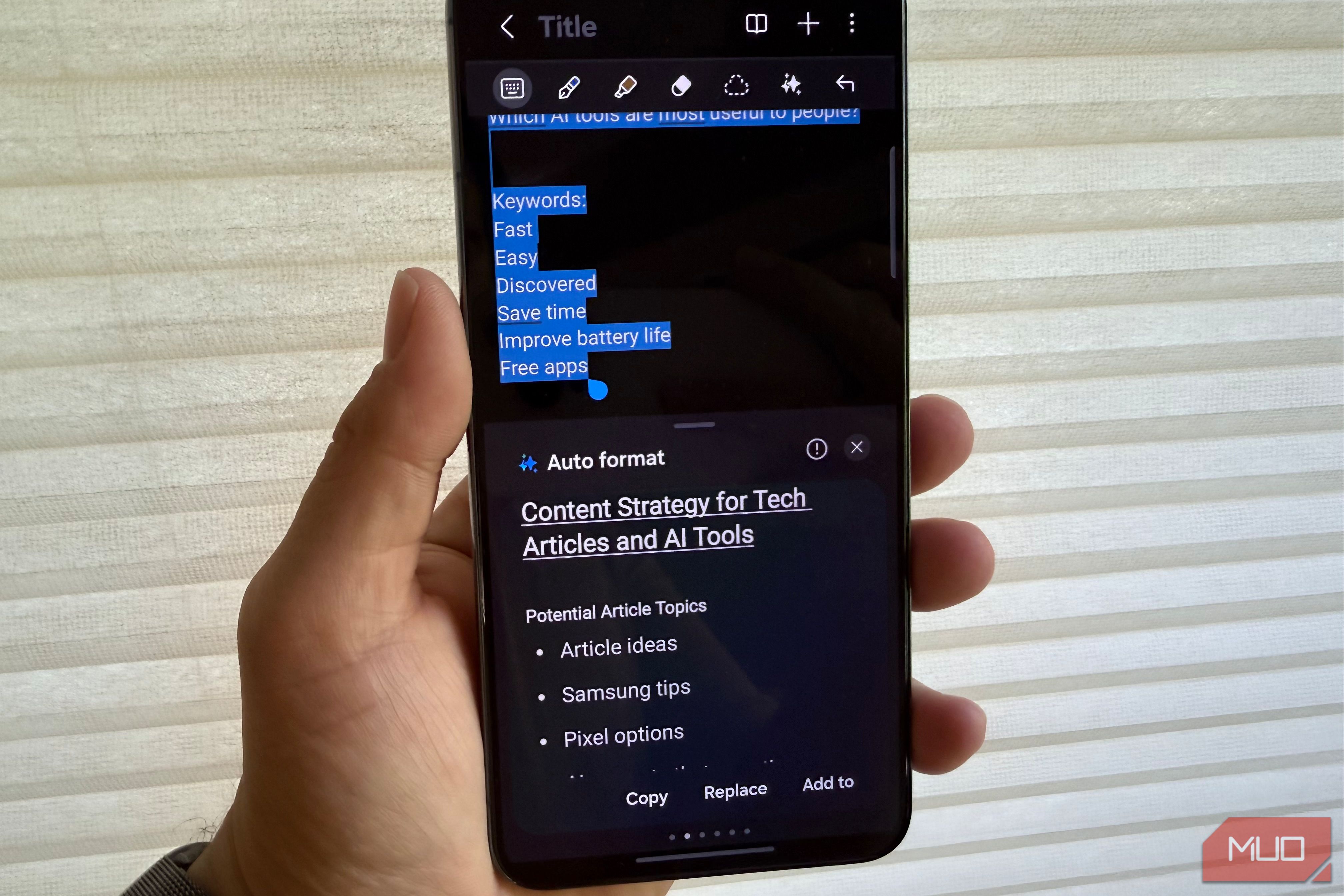 samsung notes auto format