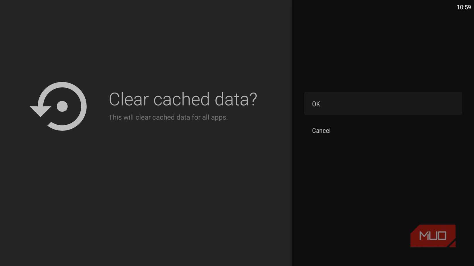 Clear cache option on Android TV