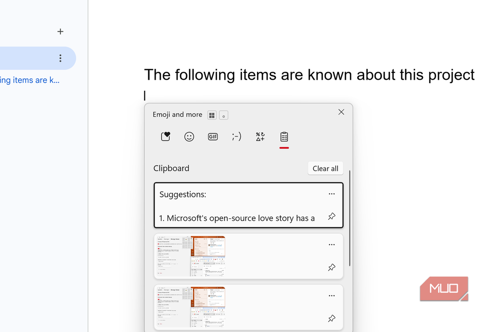 Clipboard History stores your last 25 copied items, including images