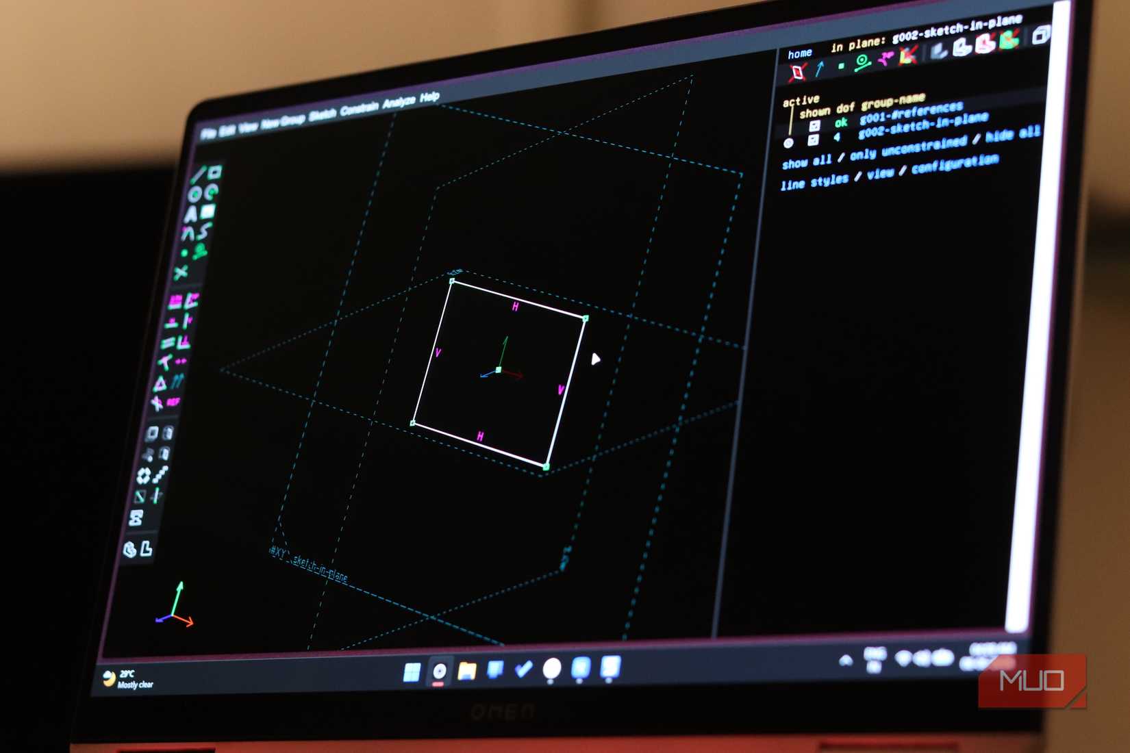 Windows 11 で実行されている SolveSpace の拡大図。