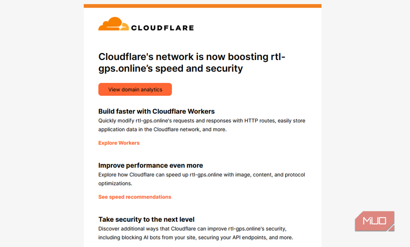 Confirmation email body from Cloudflare regarding domain protection and DNS propagation