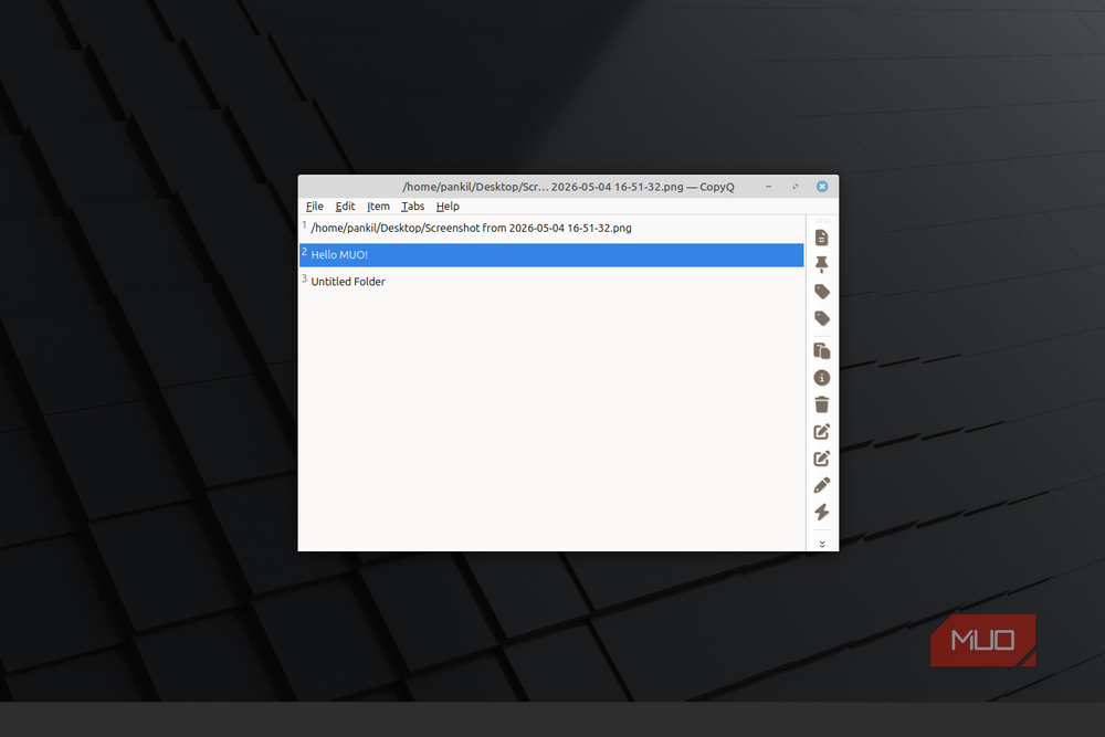 CopyQ running on a Linux Mint desktop showing clipboard history