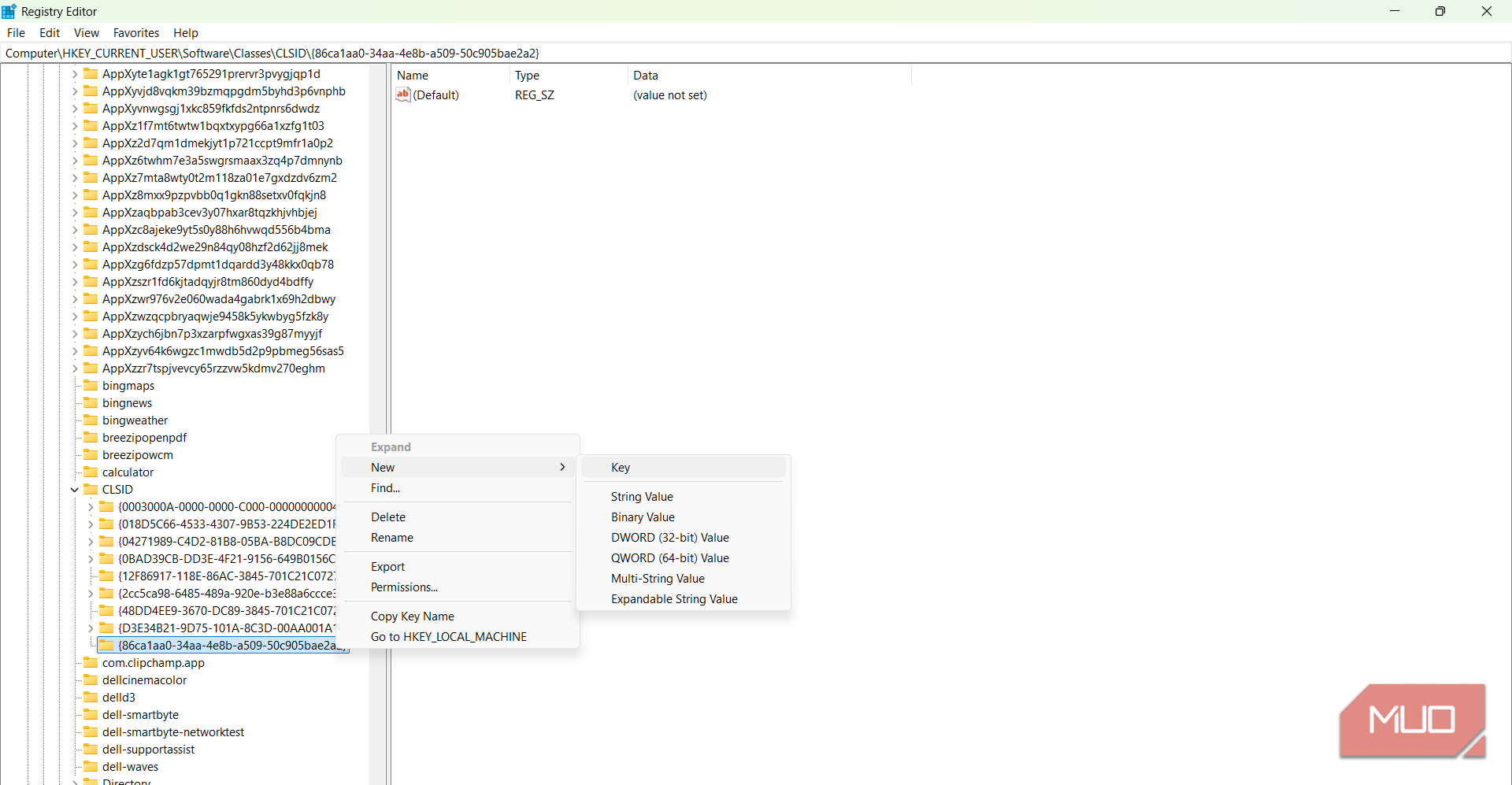 Creating a subkey inside the new CLSID key