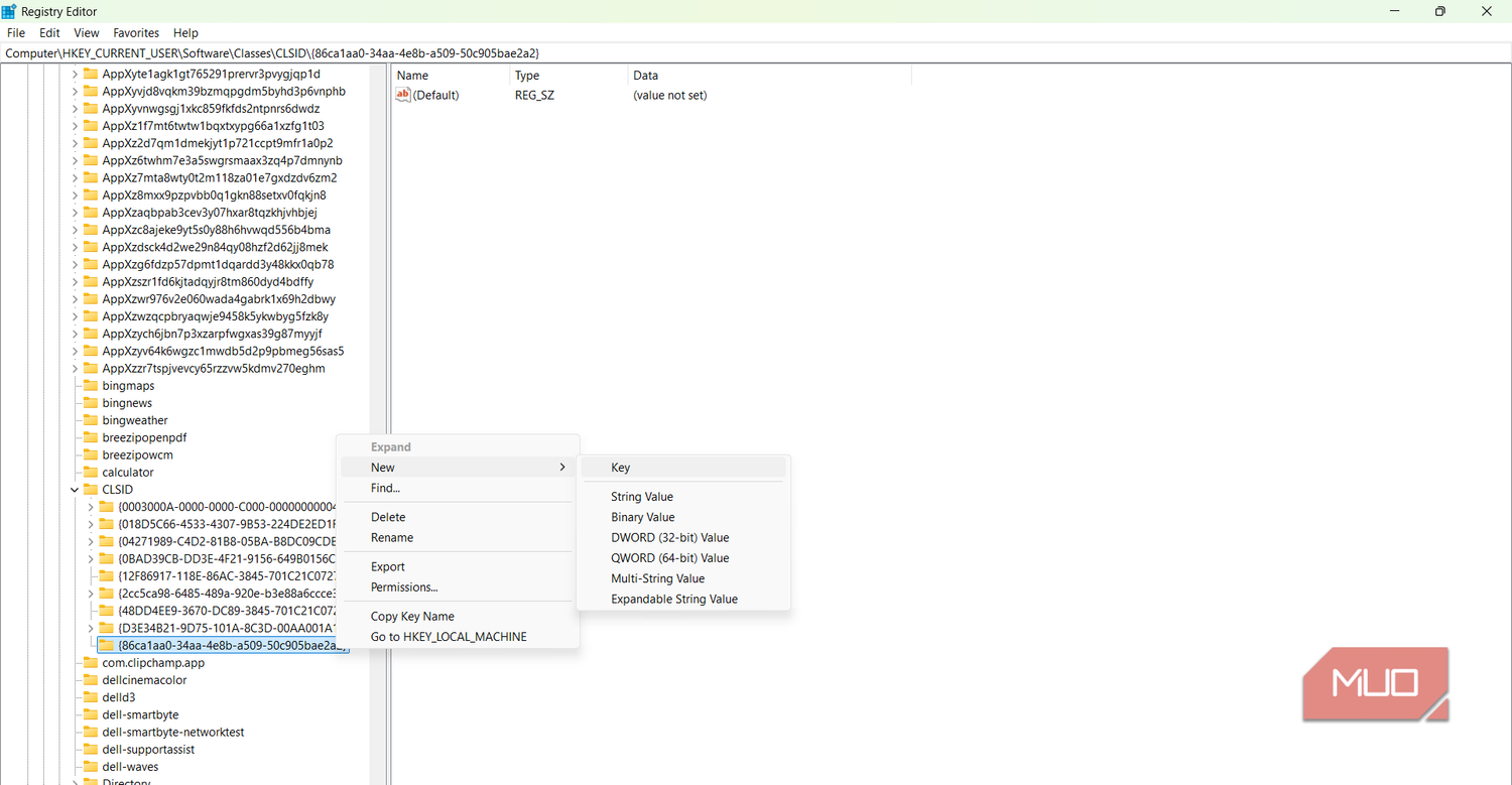 Creating a subkey inside the new CLSID key